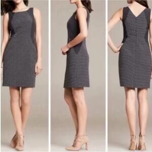 Banana Republic 10 Women's Navy Blue Polka Dot Sleeveless Sheath Dress Preppy